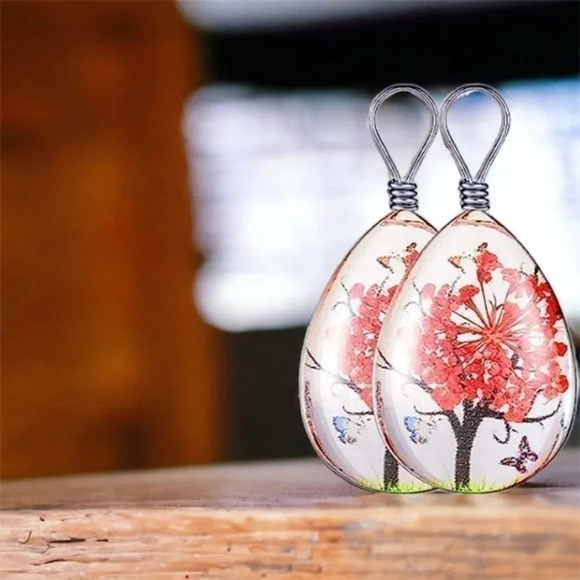 Resin Flower Pressed & Tree Tear Drop Pendant Charm Stainless Steel Necklace - Picture 3 of 3